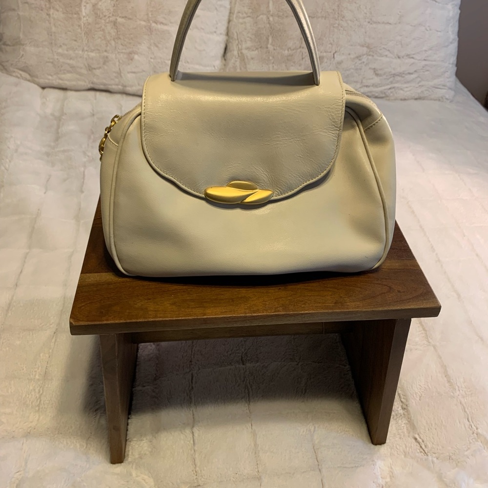 Marlena Elegant Cream Satchel with Gold Closure and Top Handle